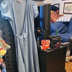 Heart Of Haute Light Blue Polka Dot Wrap Dress Size S